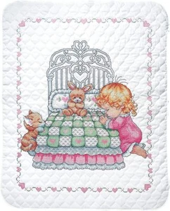 Tobin Schlafenszeit Gebet Mädchen Quilt gestempelt Kreuzstich Kit, 36 x 43 Zoll - Bild 1 von 2