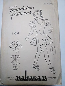 Tap Dance Dress Costume Girls 12 Maharam Foundation 104 Sewing Pattern VTG 40s - Picture 1 of 6