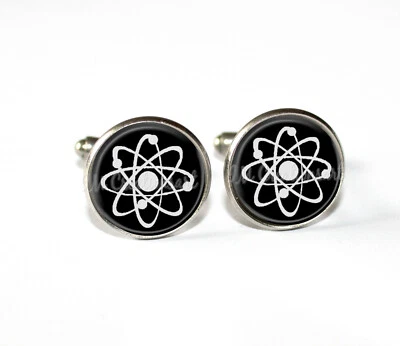 Atomic Science Symbol Atom Design Round Glass Metal Cuff Links Gift for Him - Image 1 of 4