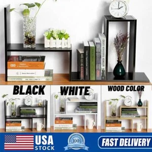2 Layer Wooden Monitor Stand Computer Riser Desktop Holder Bracket Pockets US - Picture 1 of 21