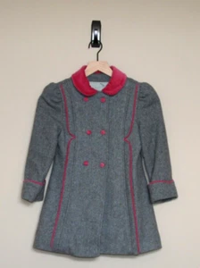 Vintage Girls Dress Coat Size 6X 6 Wool Gray Pink Trench Pea Blend London Fog - Picture 1 of 5