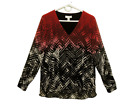 Calvin Klein Womens Tunic Top Medium Red Black Geometric Lined Sheer Long Sleeve