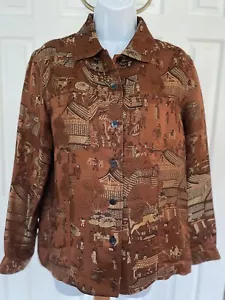 Chicos - Size 1/Small- Silk Blend Jacket- Asian Pagoda Print- Copper Color - Picture 1 of 11