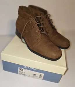 St Johns Bay Suede Leather Ankle Boots Sz 7 Cognac Lace Up Low Heel Fall Country - Picture 1 of 22