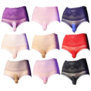 Mens Briefs Lace Underwear High Waist Panties Sheer Gay Thongs Costume Lingerie - Picture 1 of 42