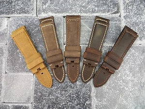 New 24mm Assolutamente Leather Strap Brown Deployment Watch Band for PANERAI Reg - Picture 1 of 27