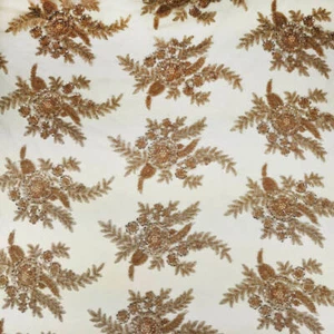 Tela de encaje floral con cuentas de novia en oro - Imagen 1 de 5