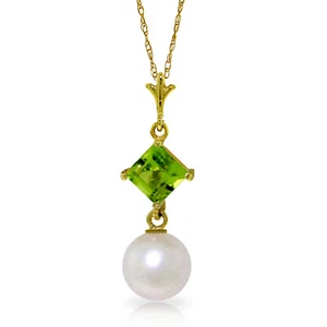 2.5 CTW 14K Solid gold fine Feminine Charisma Peridot pearl Necklace 16-24" - Picture 1 of 6