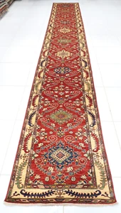 19 ft Hallway Kazak Large Size Runner Rug Afghan Hand Knotted Veg Dye Wool Rug - Picture 1 of 11
