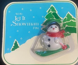 Vintage 1982 Avon Let it Schneemann Pin Ski Schnee Skifahren Urlaub Brosche Winter - Bild 1 von 2