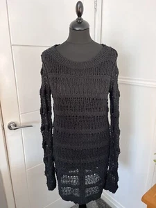 All Saints Lasso Jumper Dress UK 8 Black L/S Cotton Round Neck Mesh - Picture 1 of 8