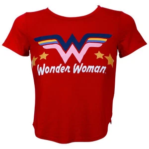 DC Wonder Woman Glitter Star Girl's Red T-Shirt Red - Picture 1 of 1