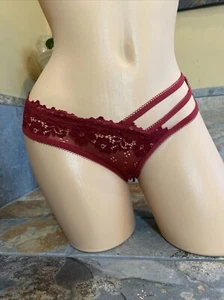 Floral Lace Sheer Mesh Woman’s Red Strappy Brief Panties Medium - Picture 1 of 14