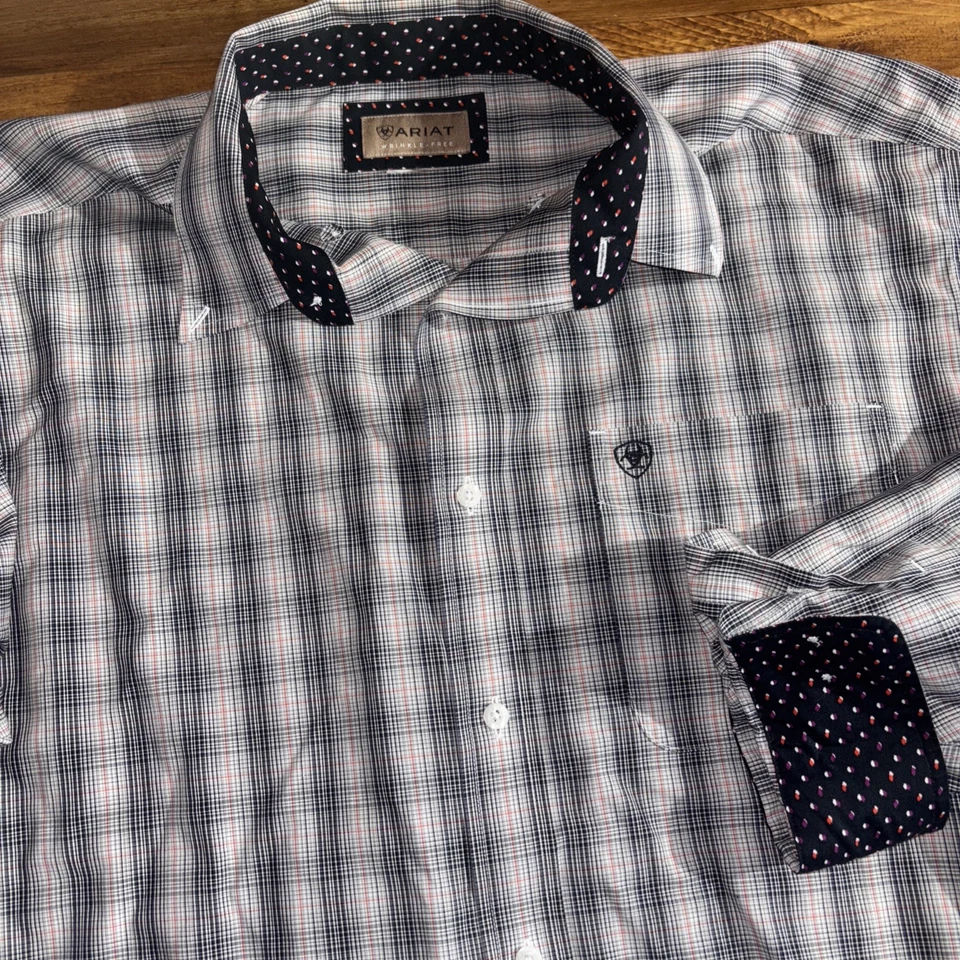 Ariat Shirt Men 2XL Plaid Wrinkle Free Vahn Classic Long Sleeve Button Flip Cuff - Image 1 of 4