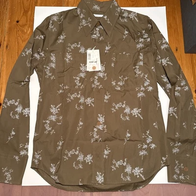 New $395 Men Helmut Lang NN07 Paul Smith Brown Print Shirt Size Small A.P.C AMI - Image 1 of 4