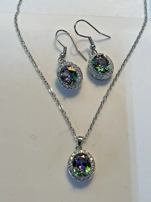 Мистический кубический ожерелье серьги комплект 18» цепочка цветной серебряный ювелирных изделий новый - Изображение 1 из 4