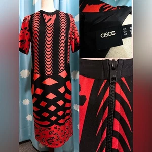 ASOS red print midi sack dress with exposed back zipper- 6 - Picture 1 of 7