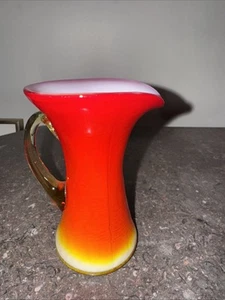 Kanawha Amberina Small Creamer Pitcher 4 3/8” Tall orange, yellow White Vntage - Picture 1 of 8
