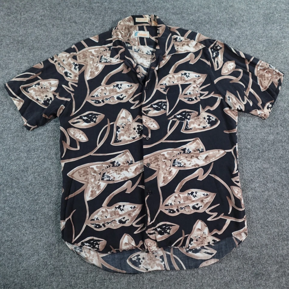 Vintage Islander Shirt Men L Black Hawaiian Camp Button Up Rayon 70s 80s 14525 - Image 1 of 4