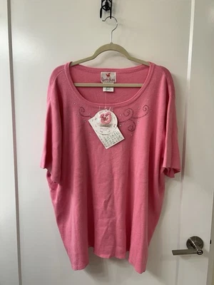 NWT QUACKER FACTORY PINK CHRISTMAS SNOWFLAKE PRINT SHORT SLEEVE SWEATER SZ 3X - Image 1 of 4