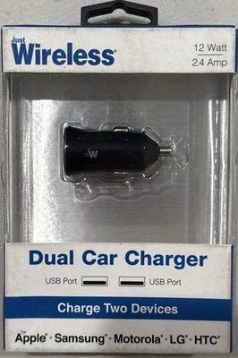 2 Port USB Black Car Charger (Apple, LG, HTC, Huawei, XTE, Motorola) - Image 1 of 2