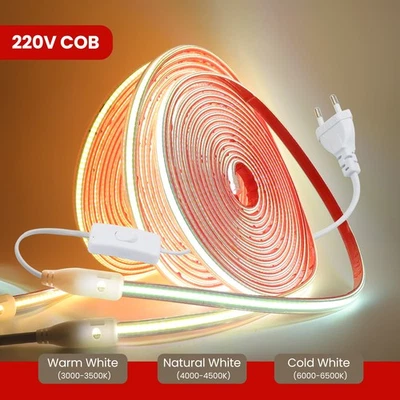 230V Neon COB LED Streifen Stripe band Lichtschlauch Wasserdicht Selbstklebend - Bild 1 von 4