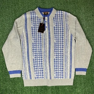 Houndstooth Wool Shirt Adult XL Gray Blue Long Sleeve Cigar Couture Mens - Picture 1 of 6