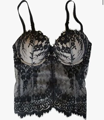 VICTORIA’S SECRET Dream Angels Floral Lace Bustier Push-up Corset 34C Black NEW - Image 1 of 4