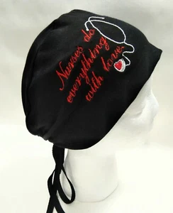 Stretch Cotton Jersey Embroidered Nurse Scrub Cap Unisex Surgery Hat Head Cover - Picture 1 of 10