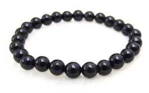 8mm Round Natural Black Agate Bracelet for Women Jewelry Stone Bracelet 7.5" - Picture 1 of 3