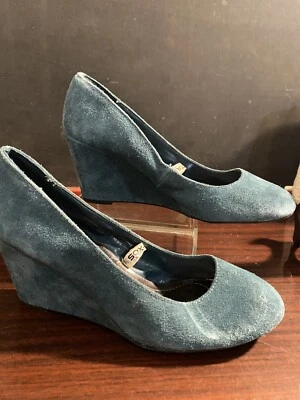 merona size 7 blue teal shoes wedges suede - Image 1 of 4