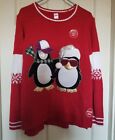 HOLIDAY TIME 2XL PENGUIN XMAS SWEATER COUPLE CUTE UGLY CHRISTMAS WOMEN LIGHTS UP
