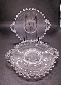 Set of 3 Very Scratched Imperial 'Candlewick' Handled Plates clear 5 1/4"  - Picture 1 of 3