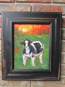 COW- Black and White Impresionistic-8"x10" Framed Distressed Black Frame - Picture 1 of 1