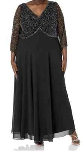 J Kara Damen Übergröße 3/4 Ärmel V-Ausschnitt Perlen Oberteil langes Kleid, 20 W lila - Bild 1 von 6