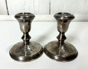 2 LOT ORNATE STERLING SILVER WEIGHTED CANDLESTICKS PAIR CANDLE HOLDERS 521 GRAMS - Picture 1 of 6