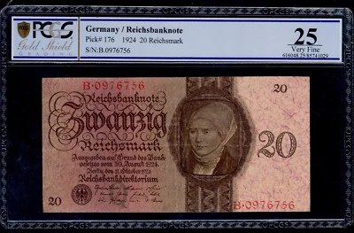 GERMANY  20 REICHSMARK 1924  PICK # 176  PCGS 25 VERY FINE. - Image 1 of 2