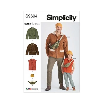 Simplicity Pattern S9694 Boys & Mens Jacket, Waistcoat, Hat & Cross Body Bag - Image 1 of 2