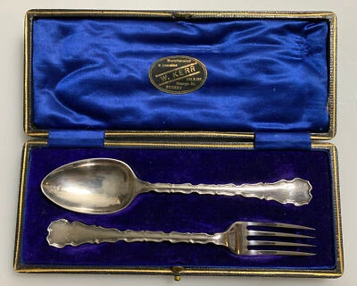 Par de garfo colher com estojo W.KERR placa de prata Hallmarked Lee & Wigfull Sheffield - Imagem 1 de 4