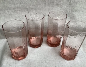 "4 vasos vintage Libbey Facets rosa melocotón 16 oz vaso texturizado octágono 6 1/2""" - Imagen 1 de 7