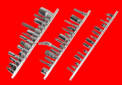 3 x Aufsteckschiene Steckschiene Nußhalter 1/4" 3/8" 1/2" für je 15x Stecknüsse - Bild 1 von 2