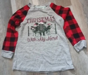 Girls Christmas With The Herd Buffalo Check Cow Shirt Top 4-5Y  - Picture 1 of 3