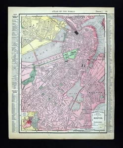 1895 Rand McNally Map Boston Massachusetts State Capitol Commons Wharfs Roxbury - Picture 1 of 4