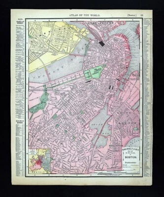 1895 Rand McNally Map Boston Massachusetts State Capitol Commons Wharfs Roxbury - Image 1 of 4