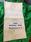 Vintage Bank Money Bag First National Bank Binghamton, NY Cotton Canvas Large 