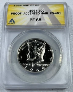 1964 Kennedy USA argento mezzo dollaro, PF65 di ANACS, CAPELLI ACCENTO, SUPERBO!!!! - Foto 1 di 6