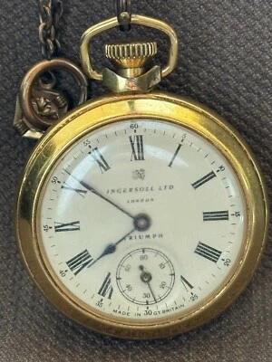 Antique Pocket Watch Mechanical Ingersoll LTD GT Britain London Chain Triumph. - Image 1 of 4