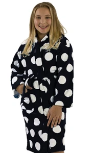 BYLORA Polka Dot Hooded GIRLS Shower Bathrobe, Terry Ring Spun %100 Cotton Robes - Picture 1 of 10