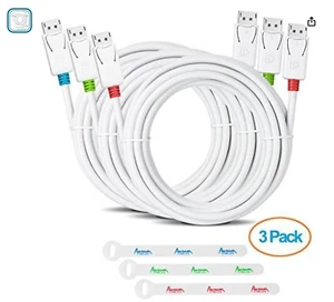 Cavo DisplayPort a DisplayPort maschio - 3 pezzi cavo con 3 pezzi fascette - 15 piedi - Foto 1 di 1