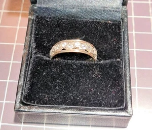 VINTAGE Silver and Gilt Eternity Ring Size N Stamped 9CT SIL. White Stones - Picture 1 of 4